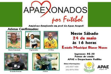 APAE realiza jogo beneficente com craques do futebol brasileiro 