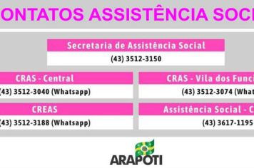 Contatos telefônicos e de Whatsapp da Assistência Social