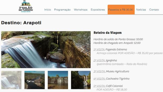 Rota turÃ­stica em Arapoti Ã© destaque no SalÃ£o de Turismo dos Campos Gerais